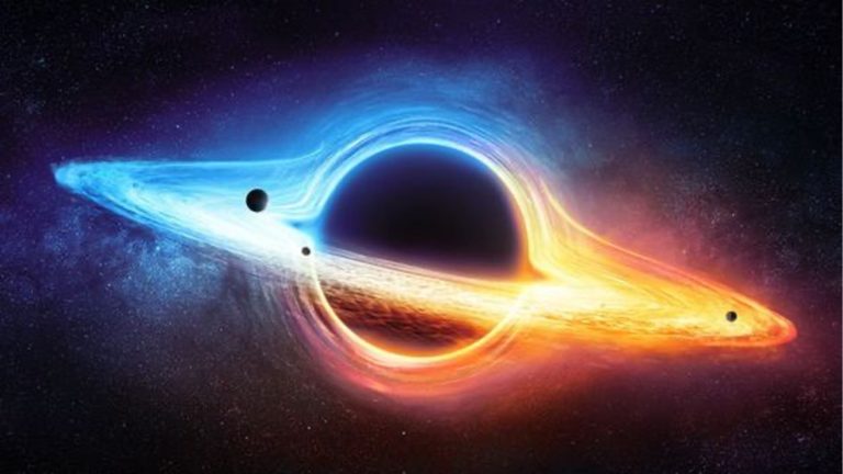 a rainbow being sucked into a black hole